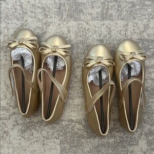 Gold Ballet Flats with Bow